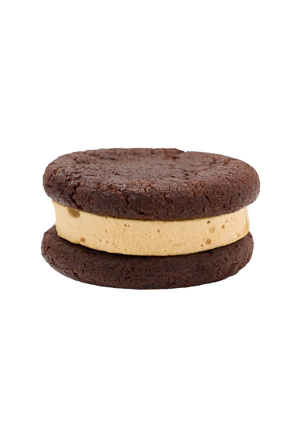 Espresso Martini cocktail cookie with marshmallow filling, side view